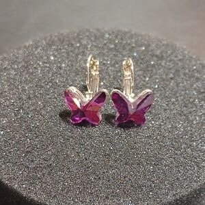 Crystal Amatist Butterfly Hoop Woman Earrings NWOT